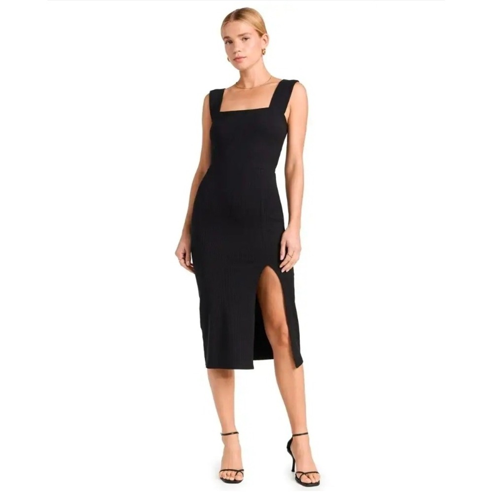 Reformation Cassi Ribbed Knit Side Slit Midi Dress Black XS Womens LBD Bodycon
